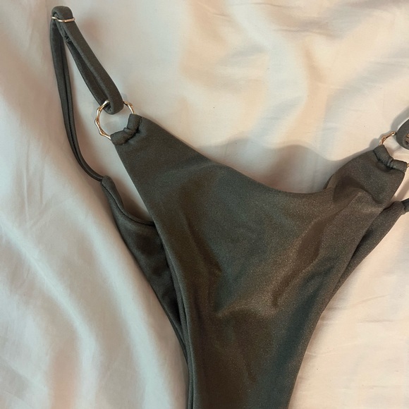 Army Green Adjustable Thong Bikini Bottom - Picture 3 of 7